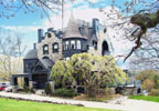 Camden, Maine (ME) Bed & Breakfast: Norumbega is a romantic, stone castle-by-the-sea that will capture your heart and imagination at first glance. This magnificent residence, built and designed by Joseph B. Stearns in 1886, has been placed on the National Historic Register. Situated high above Sherman's Cove overlooking Penobscot Bay Norumbega provides guests with luxurious accommodations featuring large spacious bedrooms, king beds, private baths, ocean views and lavish amenities.